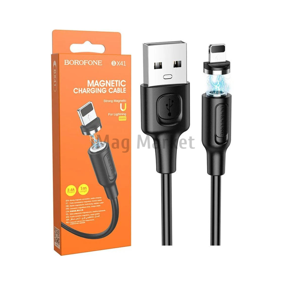 Зарядный кабель Borofone BX41, USB-A - Lightning, 2.4A, 12W, 1 м, черный