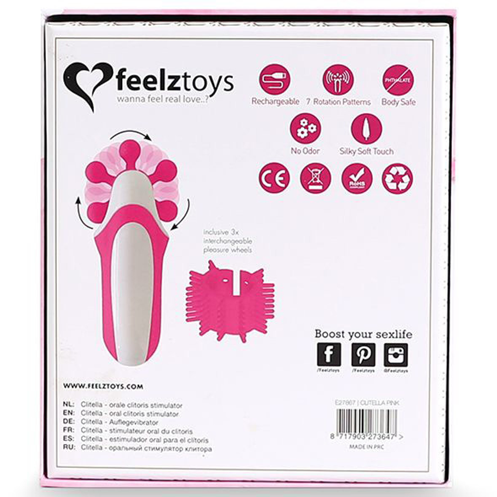 Розовый оросимулятор со сменными насадками для вращения Feelz Toys Clitella