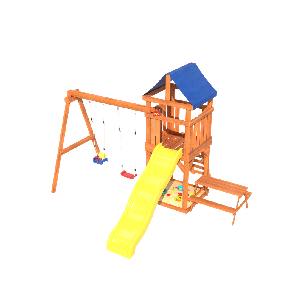 Детская площадка Fun Land с качелями 3в1, горкой и столиком со скамейками