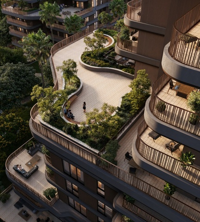 ЖК "THE WILDS RESIDENCES", ОАЭ, Дубай . Современная жизнь переплетается с нетронутой природой среди зелени, журчащих ручьев и живописных парков