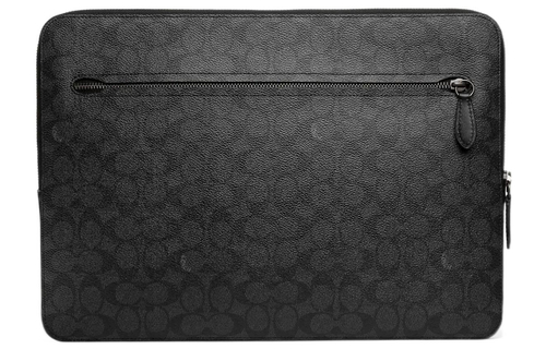 COACH Zip Around Coated Canvas With Refined Calfskin Laptop Bag Large Men"s Black