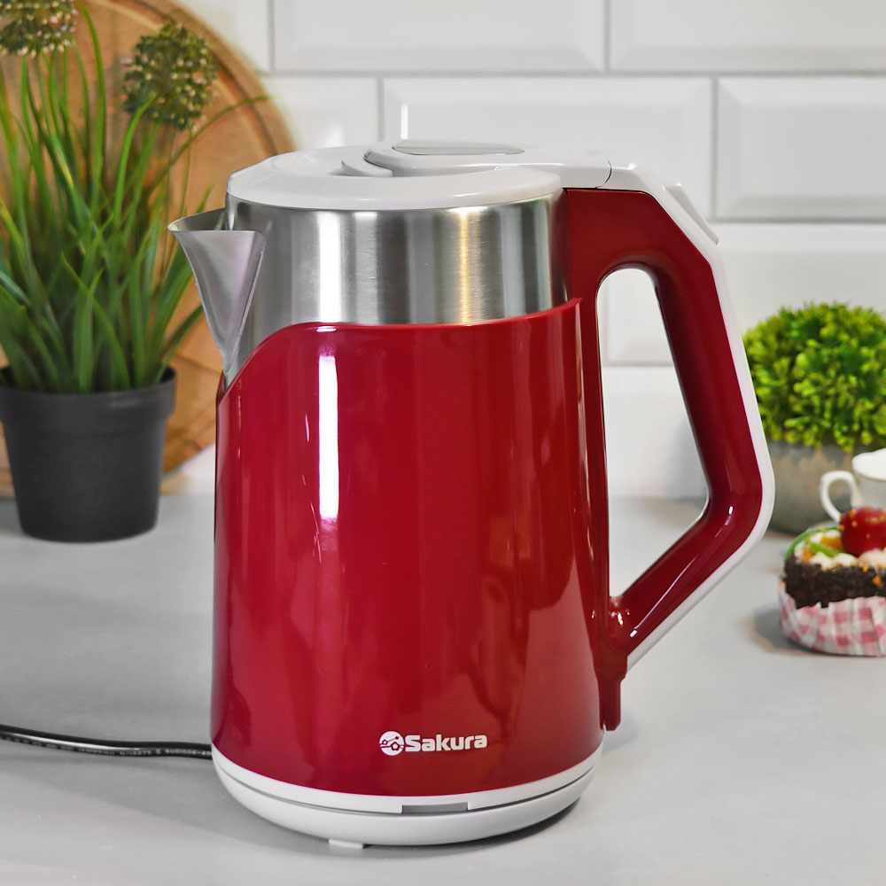 Чайник электрический 1,8л Sakura SA-2172R, двухслойный, красный