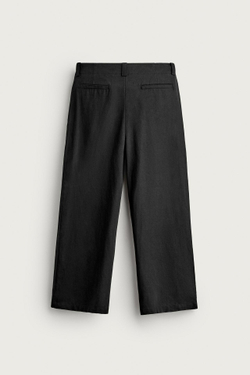 ZARA БРЮКИ ИЗ ЛИОЦЕЛЛА И ХЛОПКА СО СКЛАДКАМИ, ЧЕРНЫЙ