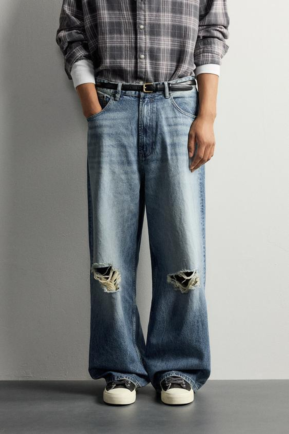 ZARA ДЖИНСЫ BAGGY С РАЗРЕЗАМИ, СИНИЙ