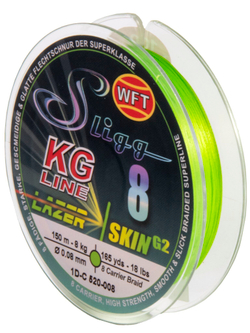 Леска плетёная WFT KG SLIGG LAZER SKIN G2 x8 Chartreuse 150 м, 0,08 мм