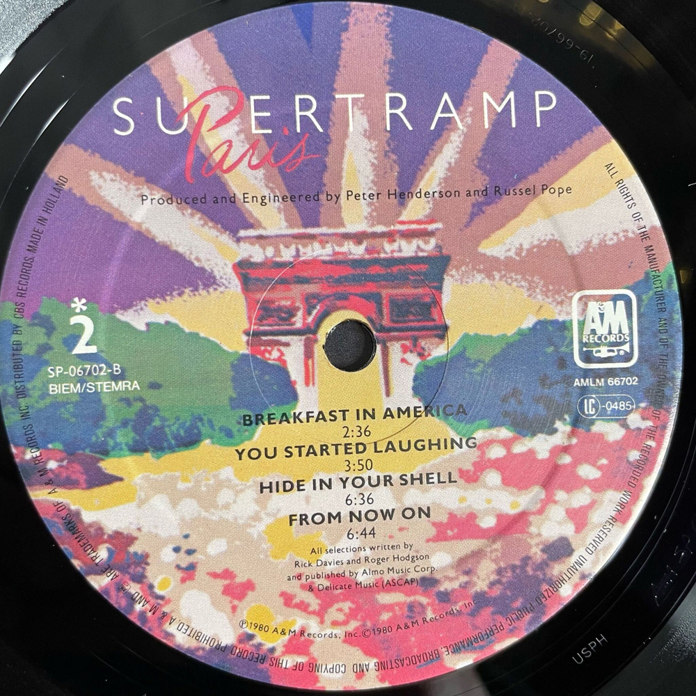Винтажная виниловая пластинка LP Supertramp Paris (Holland 1980) Breakfast In America