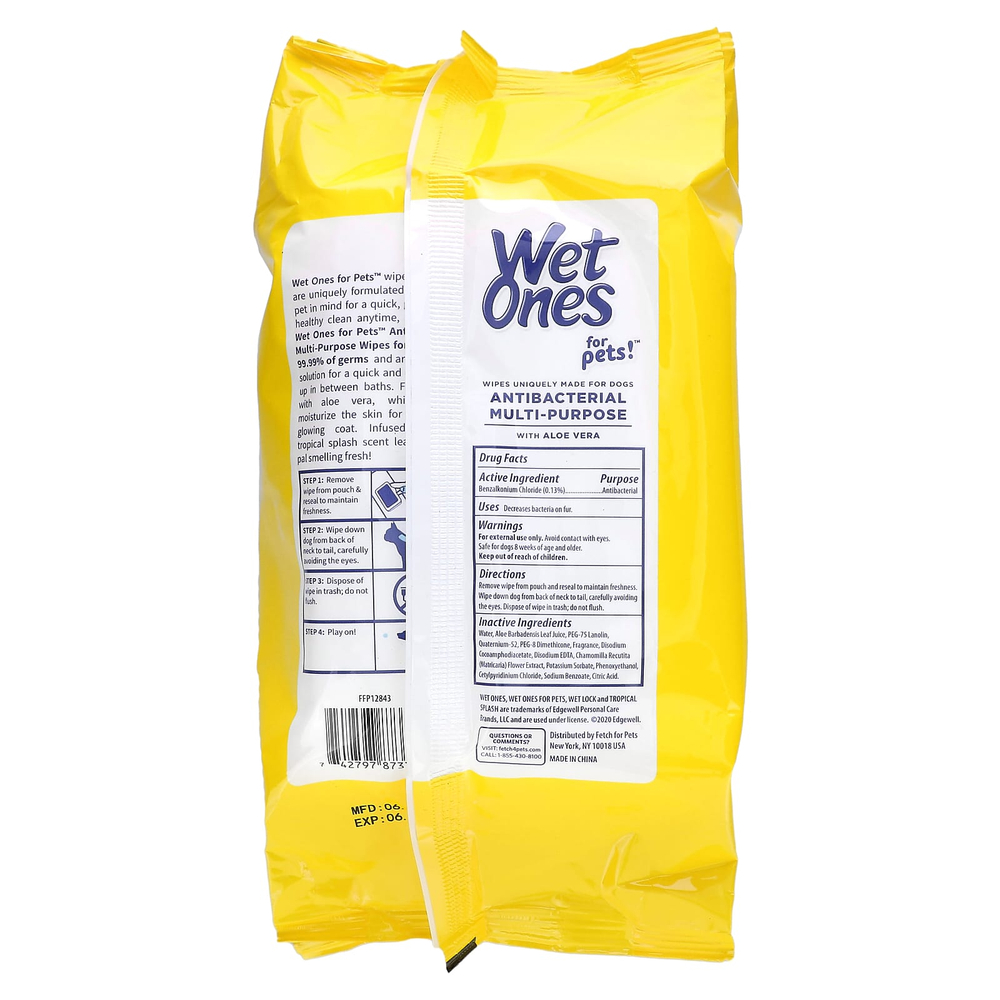 Wet Ones, For Pets!, универсальные антибактериальные салфетки, для собак, тропический спрей, 100 шт.