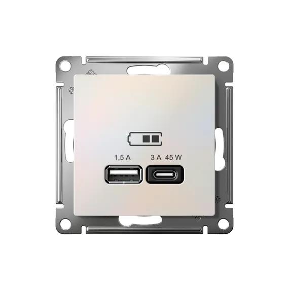 Розетка с USB A+C Systeme Electric AtlasDesign Жемчуг ATN000429