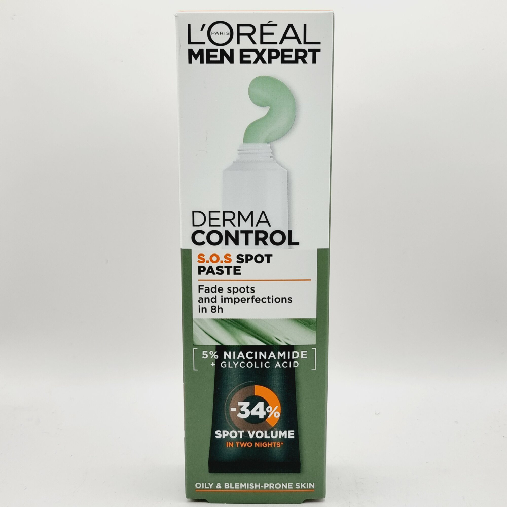 Паста S.O.S. L'Oreal Men Expert  Derma Control  для жирной кожи с ниацинамидом и гликолиевой кислотой, 45 мл (Франиция)