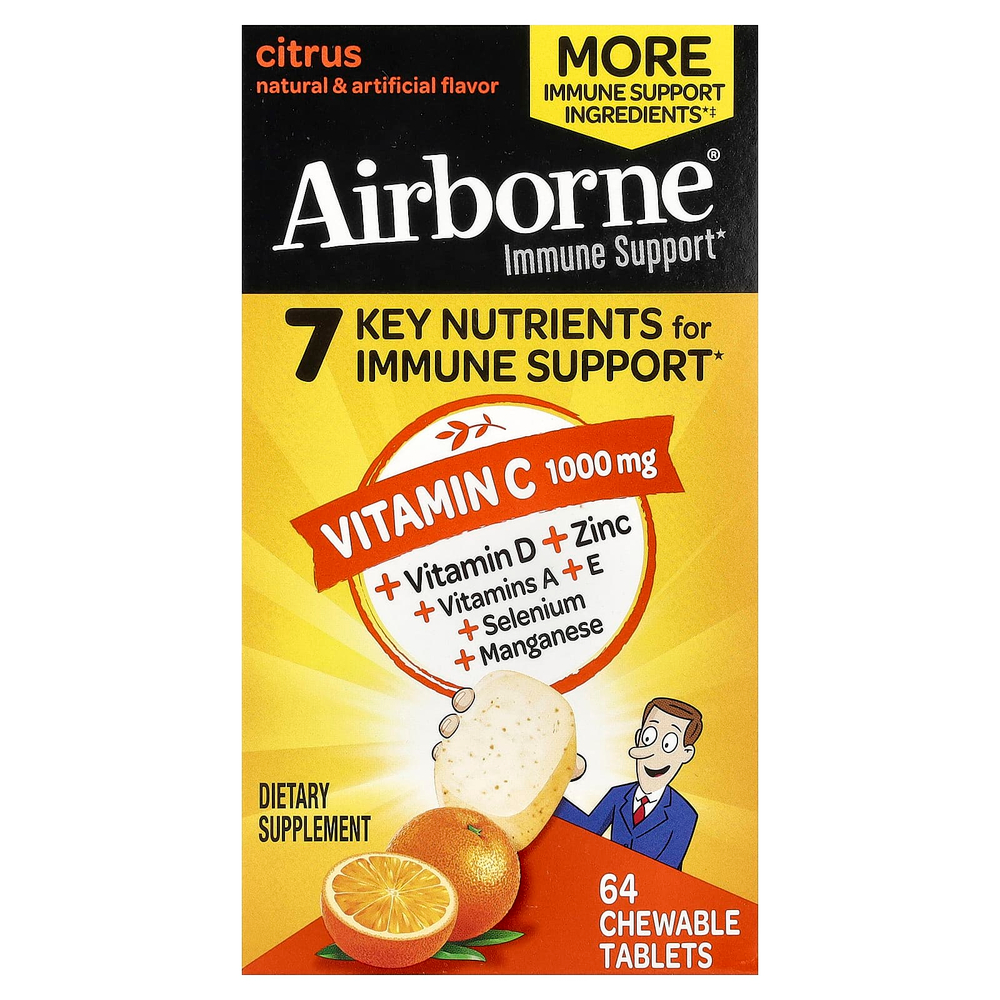 AirBorne, поддержка иммунитета, с цитрусовыми, 64 жевательные таблетки