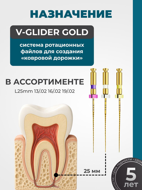 Машинные эндодонтические инструменты STEA V-Glider Gold для создания ковровой дорожки, 25мм