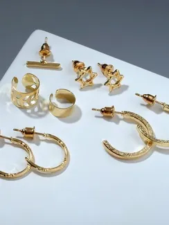 Серьги "Каффы" звезда, цвет золото, набор 9 шт