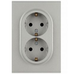 Розетка ЭРА Arktik 16-2105-03 двойная с заземлением 2X2P+E Schuko со шторками 16А-250В алюминий | Эра Arktik