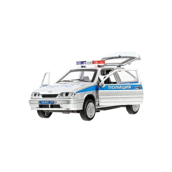 Машина металл свет-звук ваз-2113 12 см, двери,ПОЛИЦИЯ серебристый,кор. Технопарк
