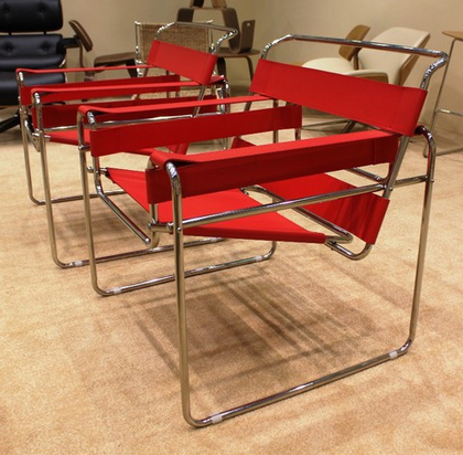 кресло wassily armchair ( красная кожа) (by Steel Arts)