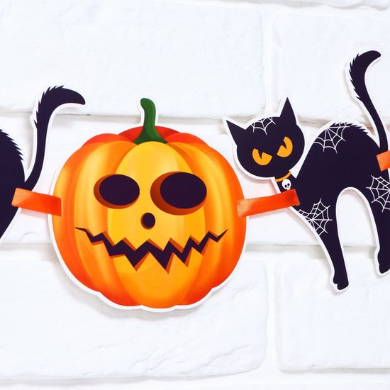 Гирлянда на ленте «Happy Halloween», кошки-тыквы, 250 см