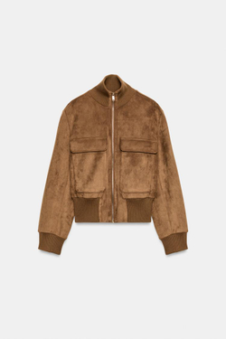 ZARA БОМБЕР ИЗ ИСКУССТВЕННОЙ ЗАМШИ, РЫЖЕВАТО-КОРИЧНЕВЫЙ