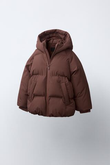 ZARA СТЕГАНОЕ ПАЛЬТО С КАПЮШОНОМ WATER REPELLENT, ТЕМНЫЙ ЧЕРЕПИЧНЫЙ