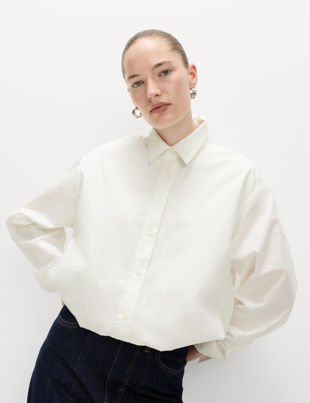Хлопковая рубашка с длинными рукавами и декоративными деталями - Marks & Spencer