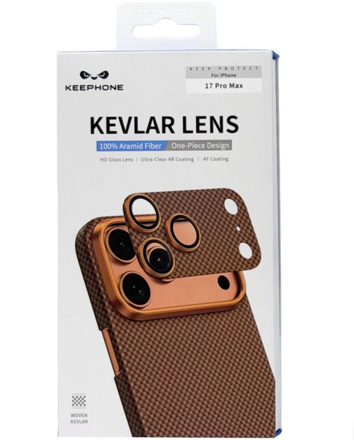 Защитное стекло i-Phone 17 Pro Max на линзы камеры Keephone Kevlar Lens оранжевый