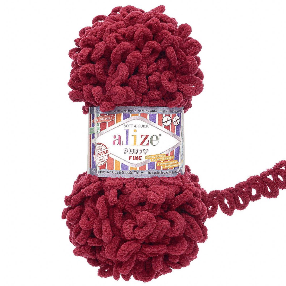 Пряжа Alize (Ализе) Puffy Fine / уп.5 мот. по 100 г, 14м, 107 вишня A