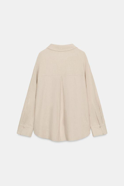 ZARA БЛУЗА-ПОЛО ИЗ ЛЬНА, СВЕТЛО-БЕЖЕВЫЙ
