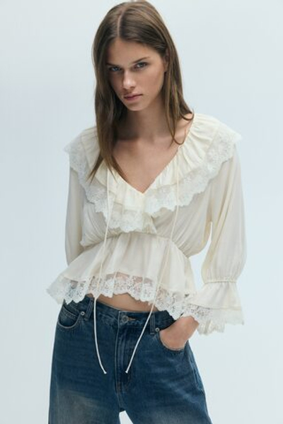 Блузка с оборками и пеплумом - H&M
