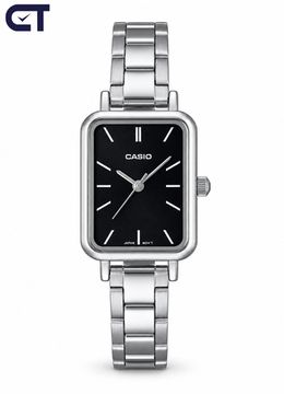 CASIO LTP-V009D-1E CASIO Collection женские наручные часы — чёрный циферблат, вытянутый прямоугольный корпус и стальной браслет