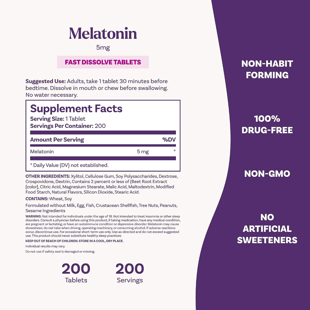 Natrol Melatonin Мелатонин, быстрорастворимые, клубника, 5 мг, 200 таблеток