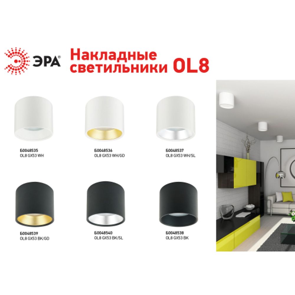 Светильник накладной ЭРА OL8 GX53 WH под лампу GX53 белый | Накладные светильники