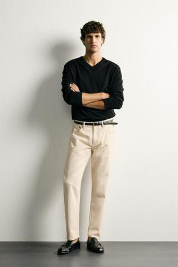ZARA ДЖИНСЫ SLIM TAPERED, ЭКРЮ