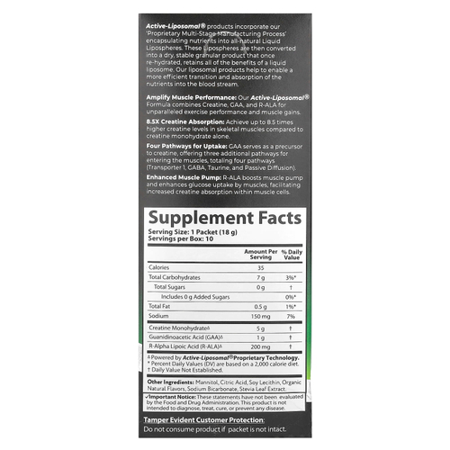 Aurora Nutrascience, Active-Liposomal® Creatine Plus GAA и R-ALA, 10 пакетиков по 18 г (0,63 унции)
