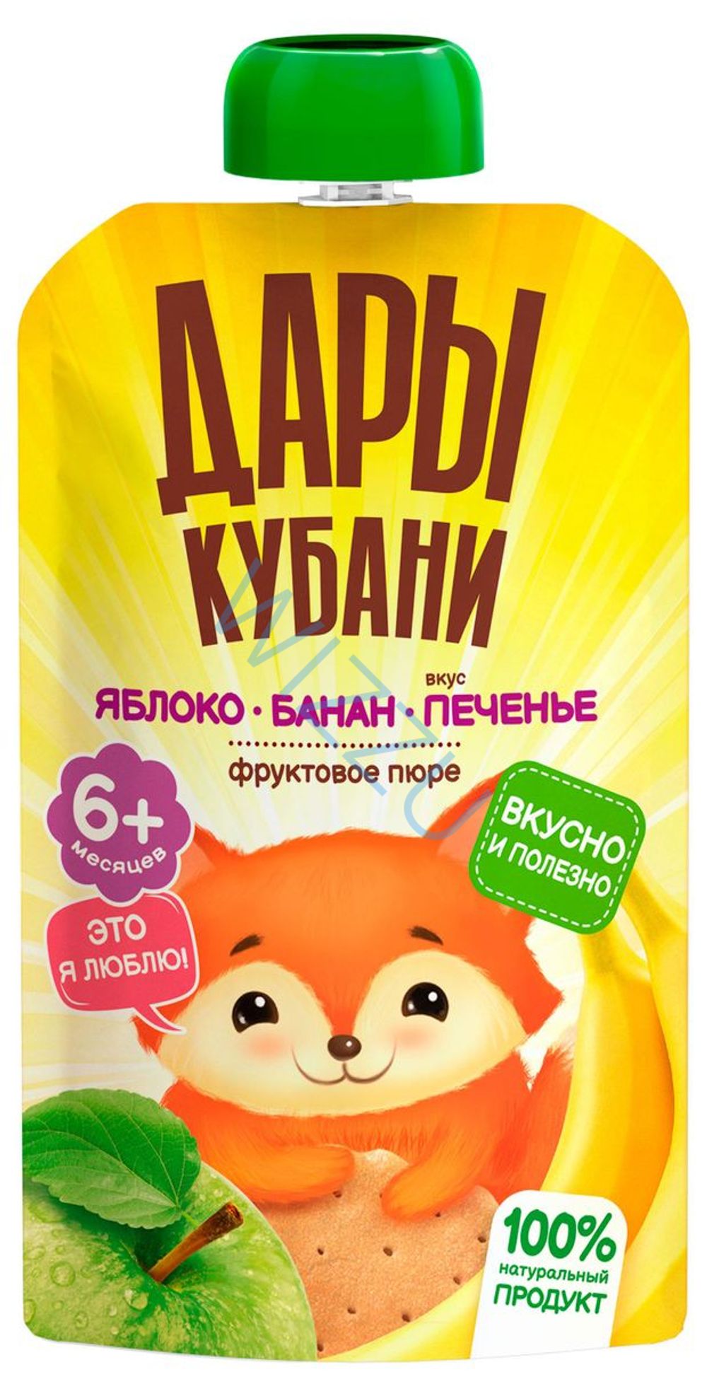 Пюре фруктово-зерновое Дары Кубани Яблоко-Банан со вкусом печенья, 90 г