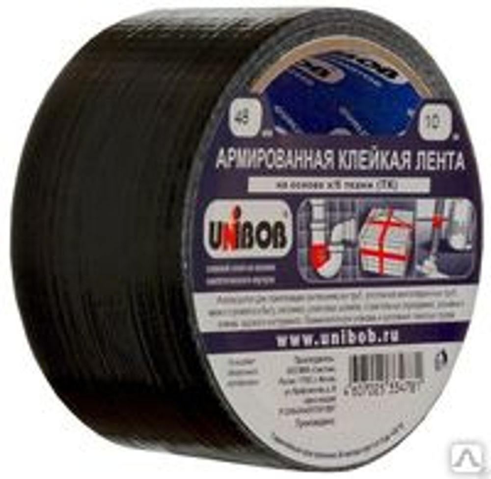 Лента клейкая армированная 48*25м черная Unibob / 00246 Лента клейкая армированная 48*25м черная Unibob / 00246