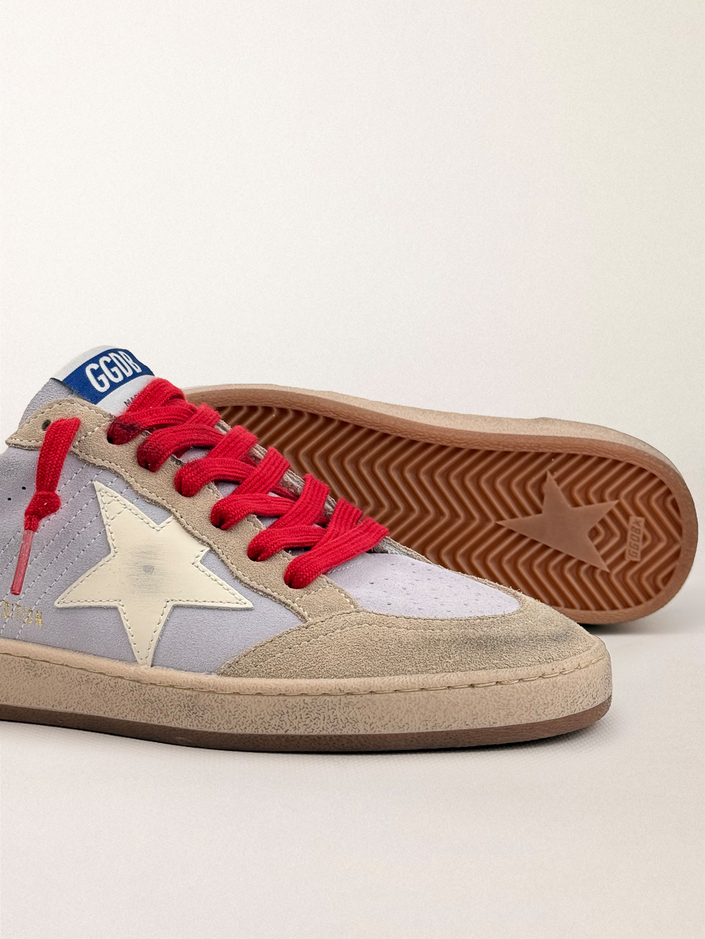 Ball Star in lilac suede with a white leather star and silver heel tab