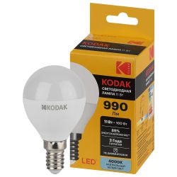 Лампа светодиодная Kodak LED P45-11W-840-E14 K 11Вт шар нейтральный белый свет Е14 | Лампы cветодиодные Шар (G/P)