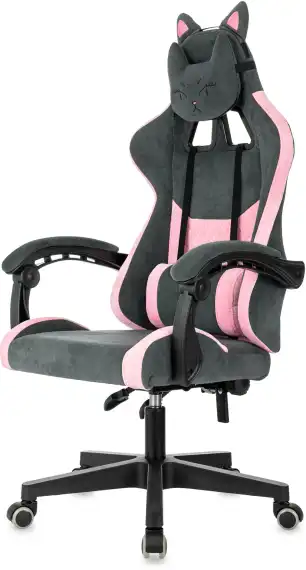 Кресло игровое Knight Kitty Fabric серый/розовый с подголов. крестов. пластик