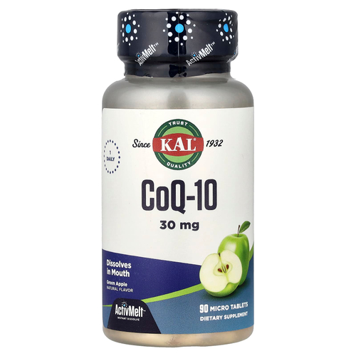 KAL, коэнзим Q10, со вкусом зеленого яблока, 30 мг, 90 микротаблеток