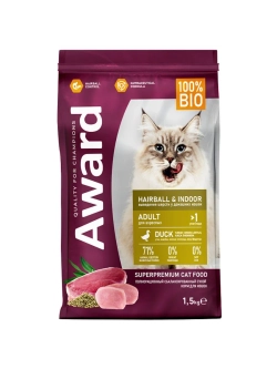 Корм для кошек Hairball & Indoor Утка и индейка 1,5кг