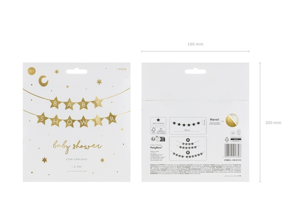 Гирлянда золотая "Гендерный праздник" [Baby Shower] 2,9 м