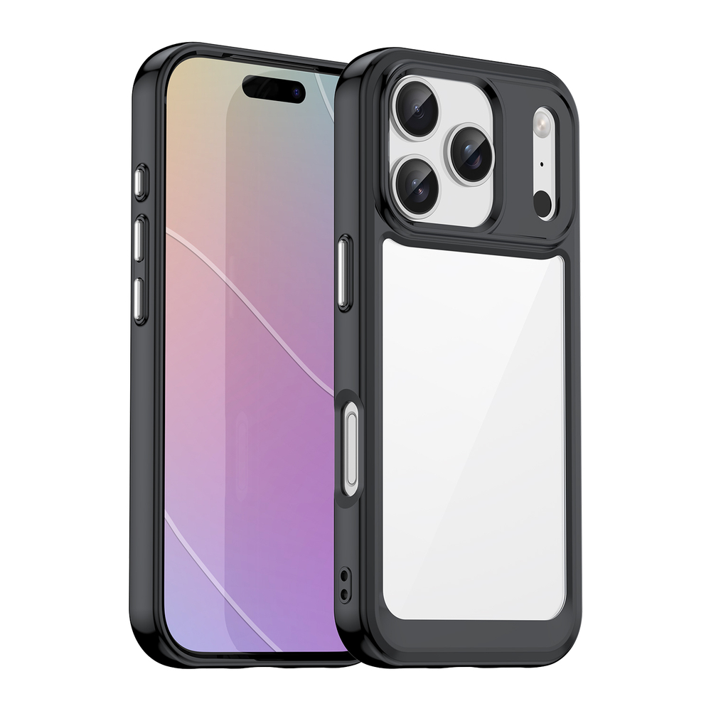 Прозрачный противоударный чехол для iPhone 17 Pro, с усиленными защитными рамками черного цвета