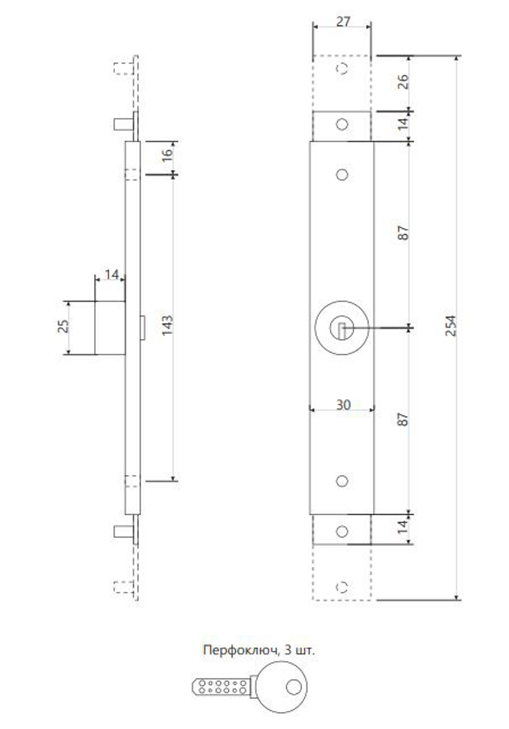 Замок ригельный Apecs RSL-30x120 для рольставней 3кл