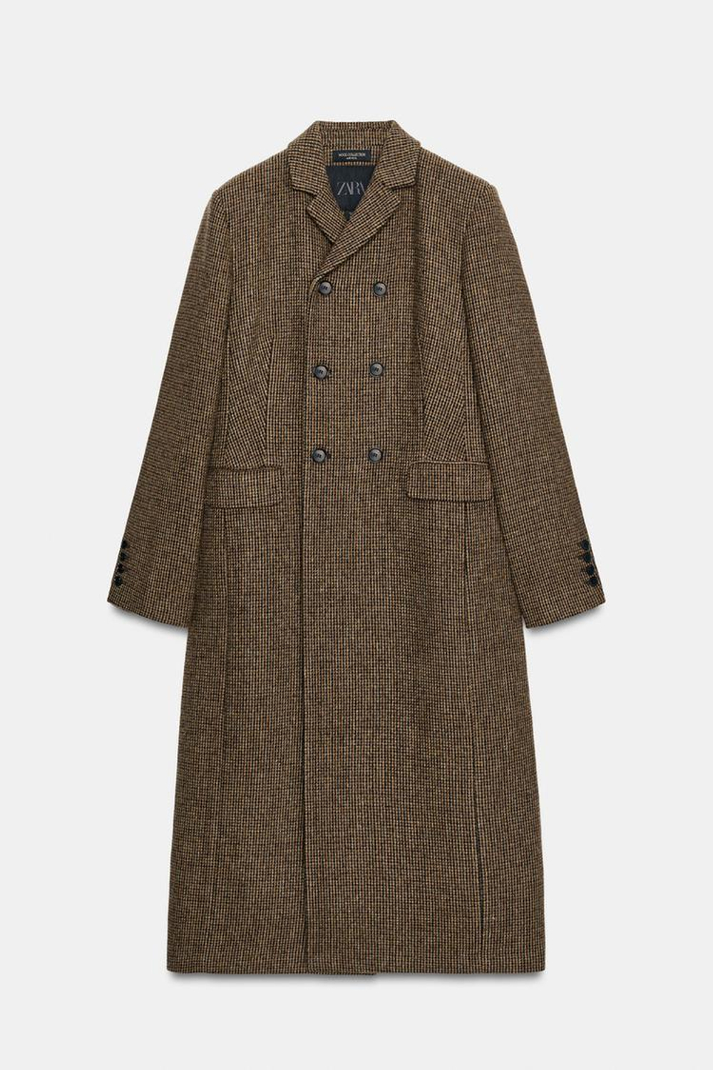 ZARA ПАЛЬТО В КЛЕТКУ ИЗ 100% ШЕРСТИ — ZW COLLECTION, КОРИЧНЕВЫЙ