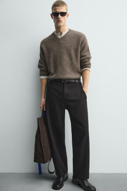 ZARA БРЮКИ RELAXED FIT СО СКЛАДКАМИ, ЧЕРНЫЙ