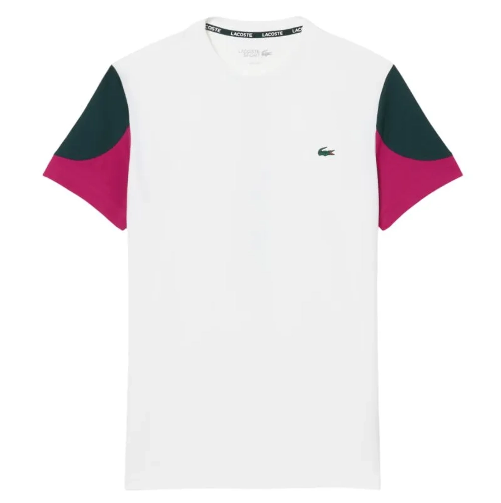 Мужская теннисная футболка Lacoste Sport Printed Colour-Block - white/green/fuchsia pink