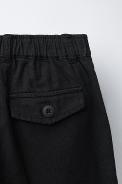 ZARA ШОРТЫ ИЗ СМЕСОВОГО ХЛОПКА И ЛЬНА, ЧЕРНЫЙ
