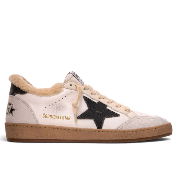 Men’s Ball Star Shearling in White Nappa Leather With Black Leather Star and Heel Tab