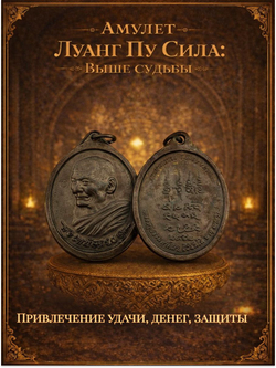 Амулет Луанг Пу Сила: Выше судьбы золотистый в капсуле