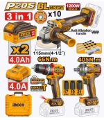 Набор аккумуляторного инструмента INGCO CKLI20358 INDUSTRIAL 20 В 3 шт.