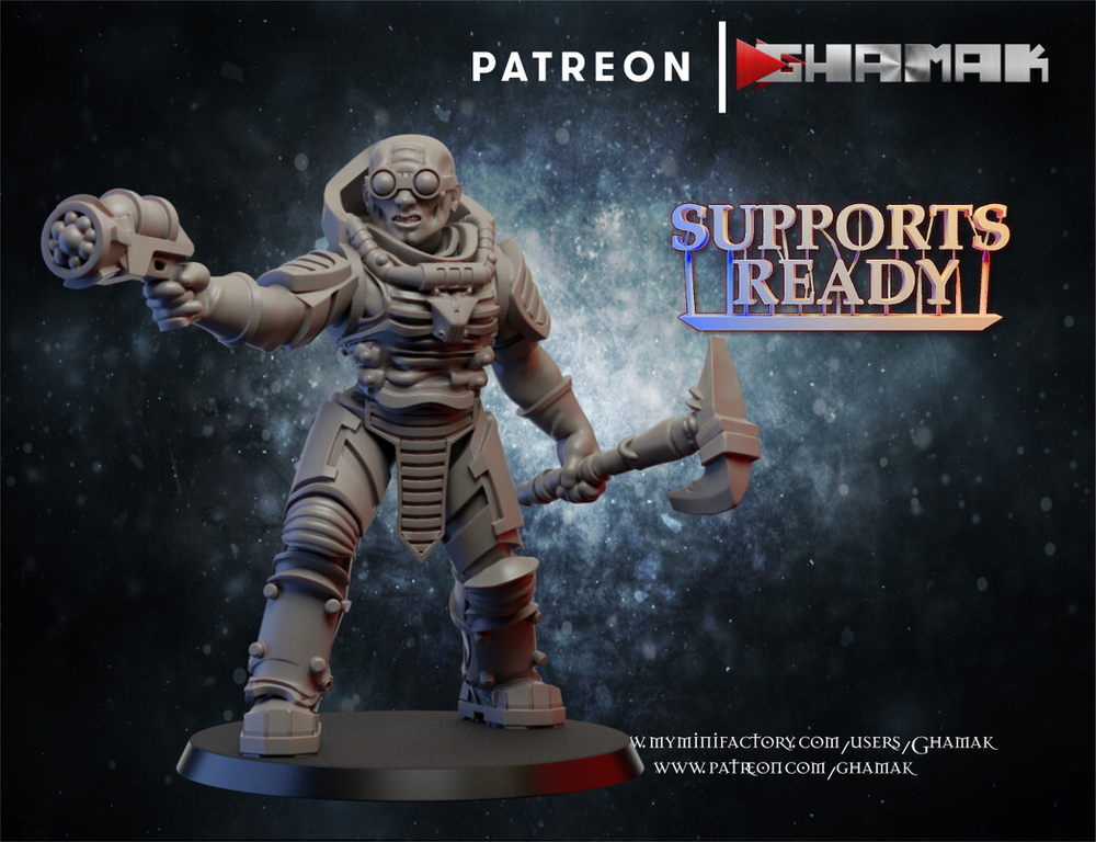 Genestealer Cults Neophyte Hybrids Гибрид-неофит №2 с пистолетом и топором миниатюра для dnd, днд, pathfinder, фентези, Настольная игра, НРИ, Варгейм, РПГ